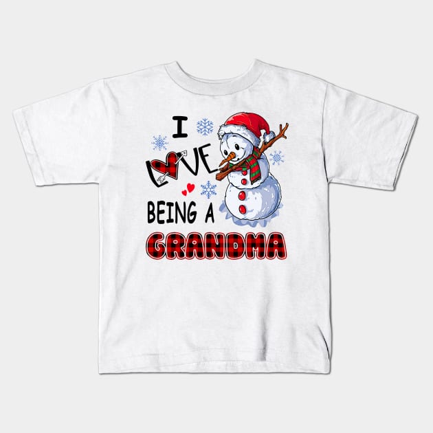 Chirstmas Snowman I Love Being A Grandma Kids T-Shirt by cogemma.art